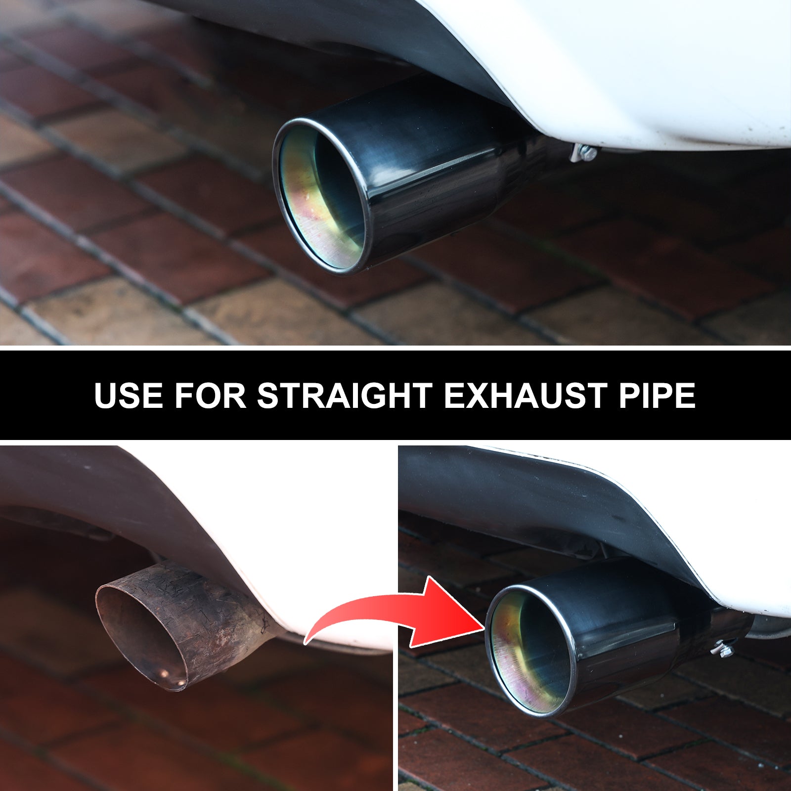Kible 3" Inlet 4" Outlet 12" Long Stainless Steel Bolt-On Exhaust Tip - Black/Silver