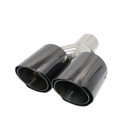 Horizontal view of Exhaust Tip 63mm Carbon Fiber Dual black Double Angle-cut Tip NS89-63L