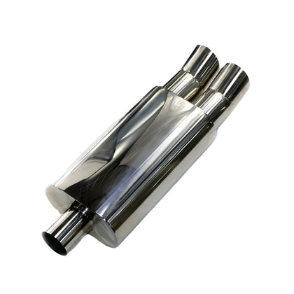 horizontal view of Exhaust Muffler 63mm Stainless Steel Silver Turndown Tip HH1992