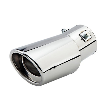 Horizontal view of Exhaust Muffler 63mm Stainless Steel silver Angle-cut Rolled Tip A14