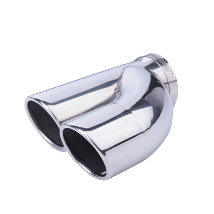 Horizontal view of Exhaust Muffler 63mm Stainless Steel silver Straight cut Rolled Tip A2004