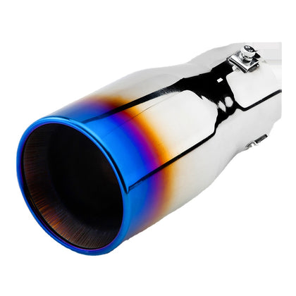 Horizontal view of Exhaust Mufflers 80mm Stainless Steel Bolt-on blue Straight cut Tip B201