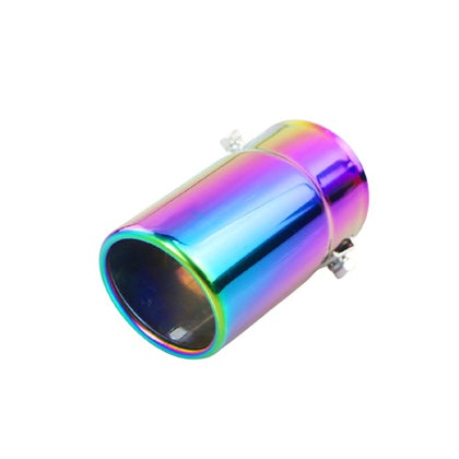 Horizontal view of Exhaust Tip 56mm Stainless Steel colorful Angle-cut Rolled Tip C5X