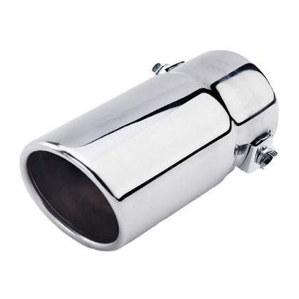 Horizontal view of Exhaust Tip 58mm Stainless Steel silver Angle-cut Tip A5x