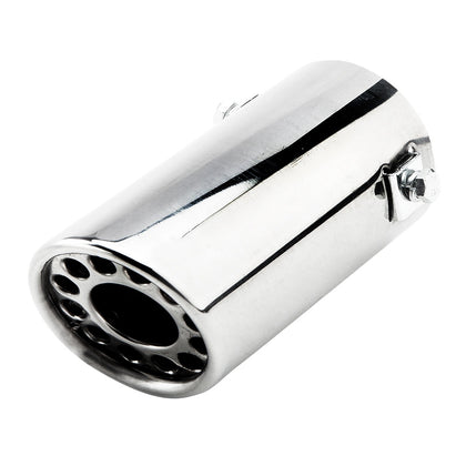 Horizontal view of Exhaust Tip 58mm Stainless Steel silver Round cut intercooled Rolled Tip A700