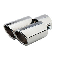 Horizontal view of Exhaust Tip 63mm Stainless Steel silver Angle-cut Rolled Tip A2008