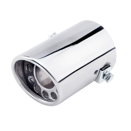 Horizontal view of Exhaust Tip 63mm Stainless Steel silver Round cut intercooled Rolled Tip A70
